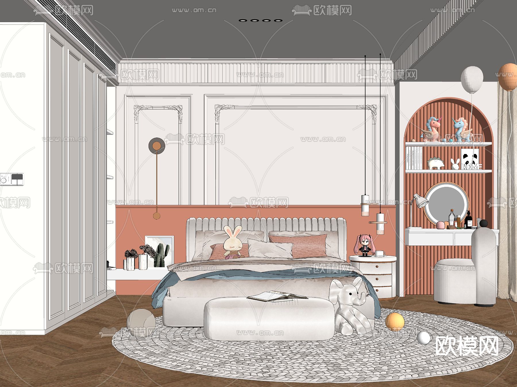 简欧女孩儿童房su模型下载（渲染图2）
