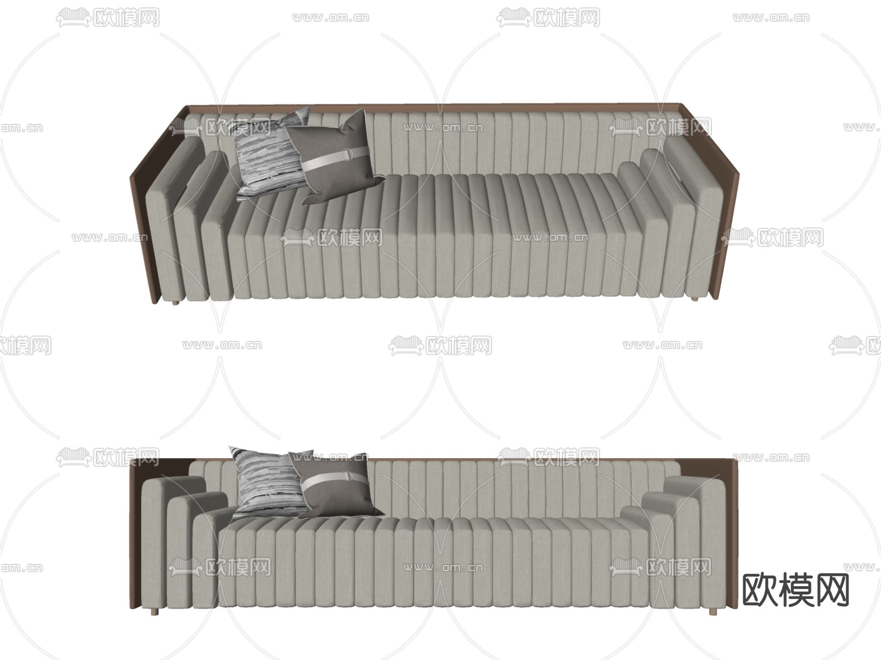 新中式布艺多人沙发su模型下载（渲染图2）