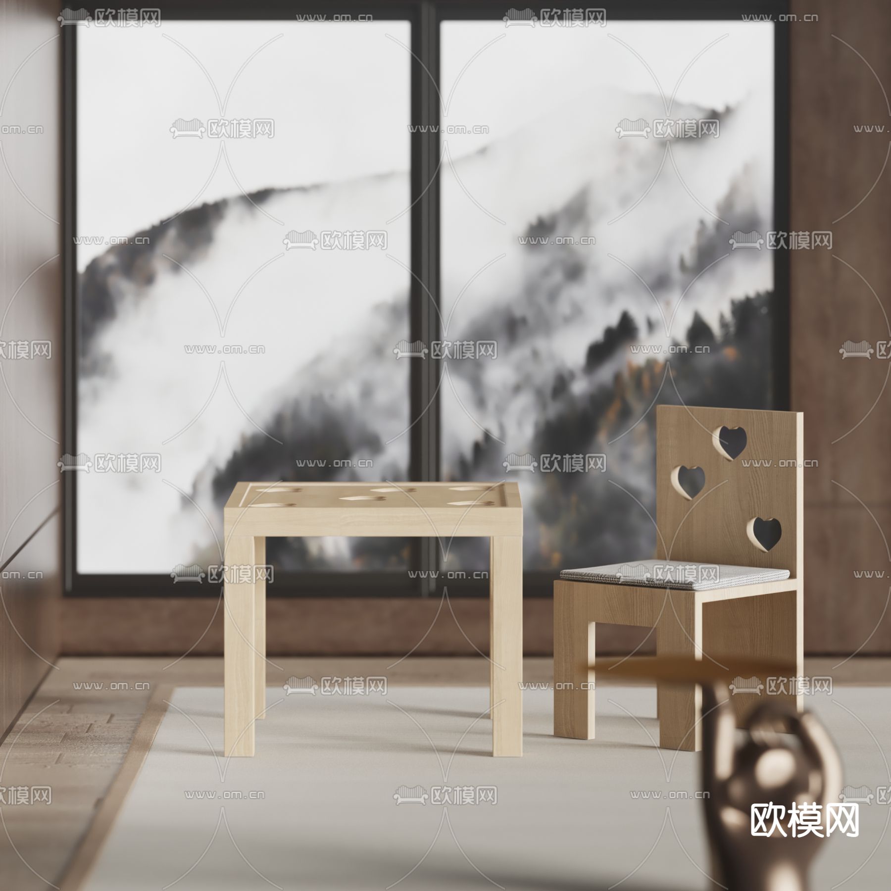 现代实木儿童桌椅3d模型下载