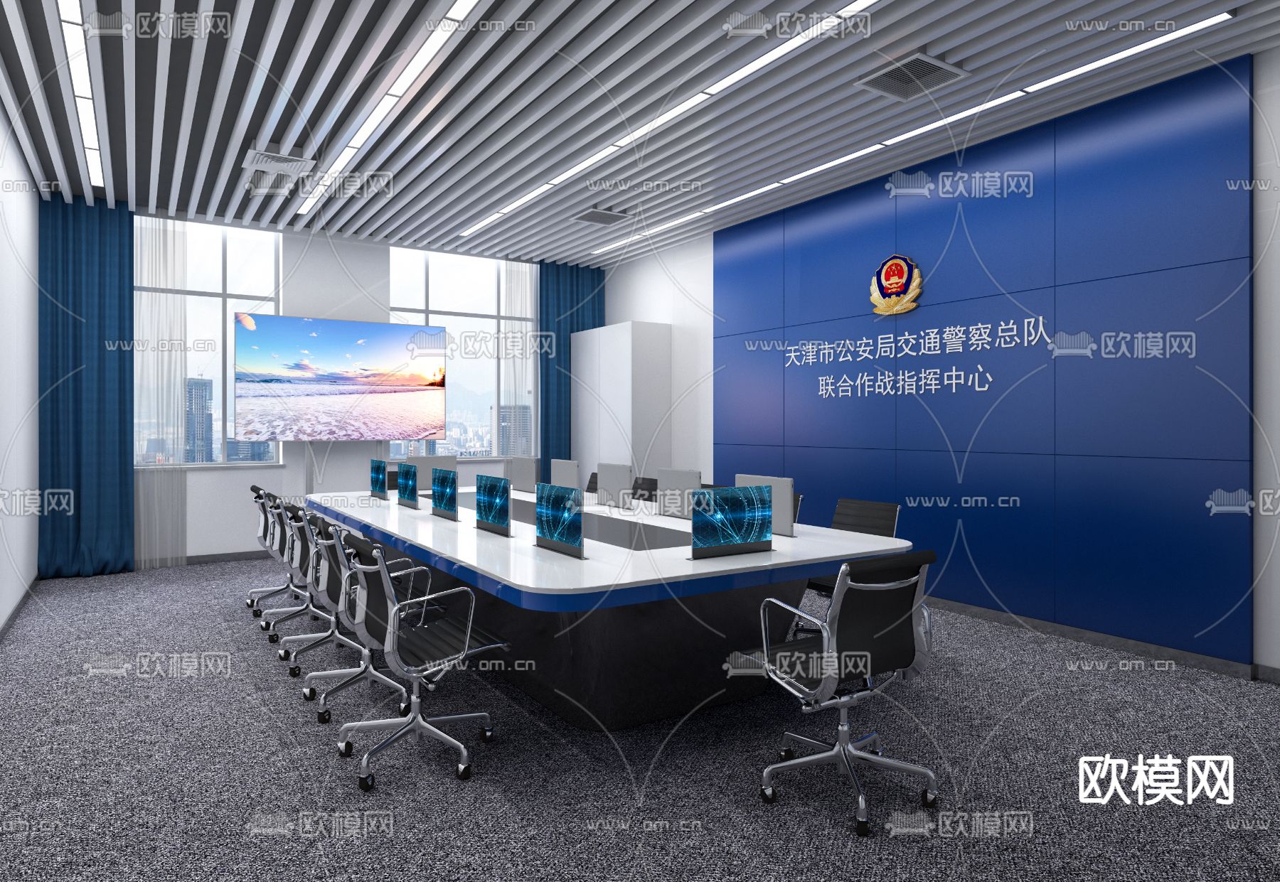 现代监控室指挥中心3d模型下载（渲染图3）