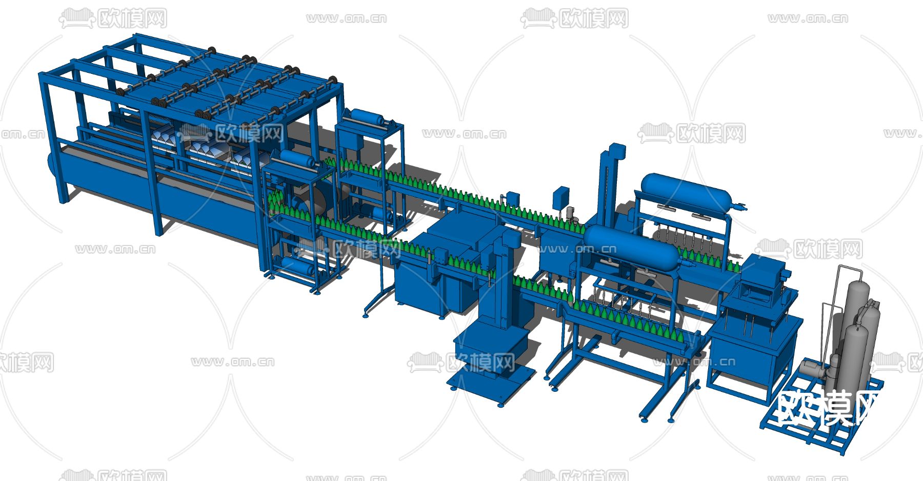 工业风酒水生产线工业设备su模型下载