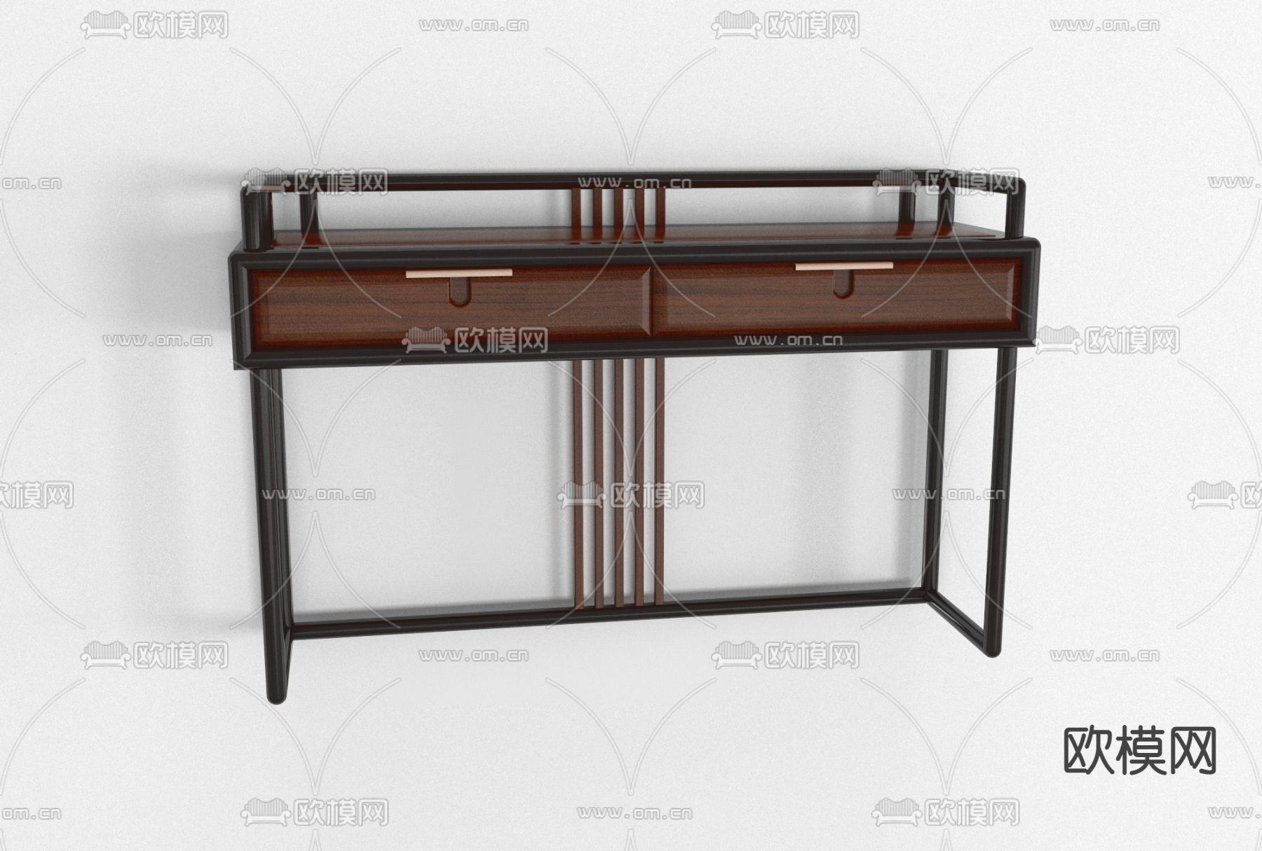 新中式实木书桌免费3d模型下载