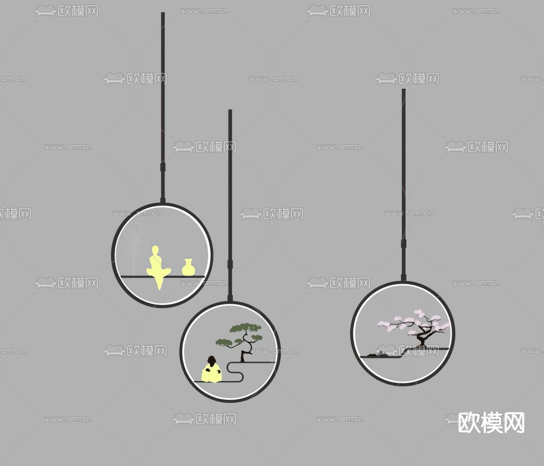新中式吊灯su模型下载（渲染图2）