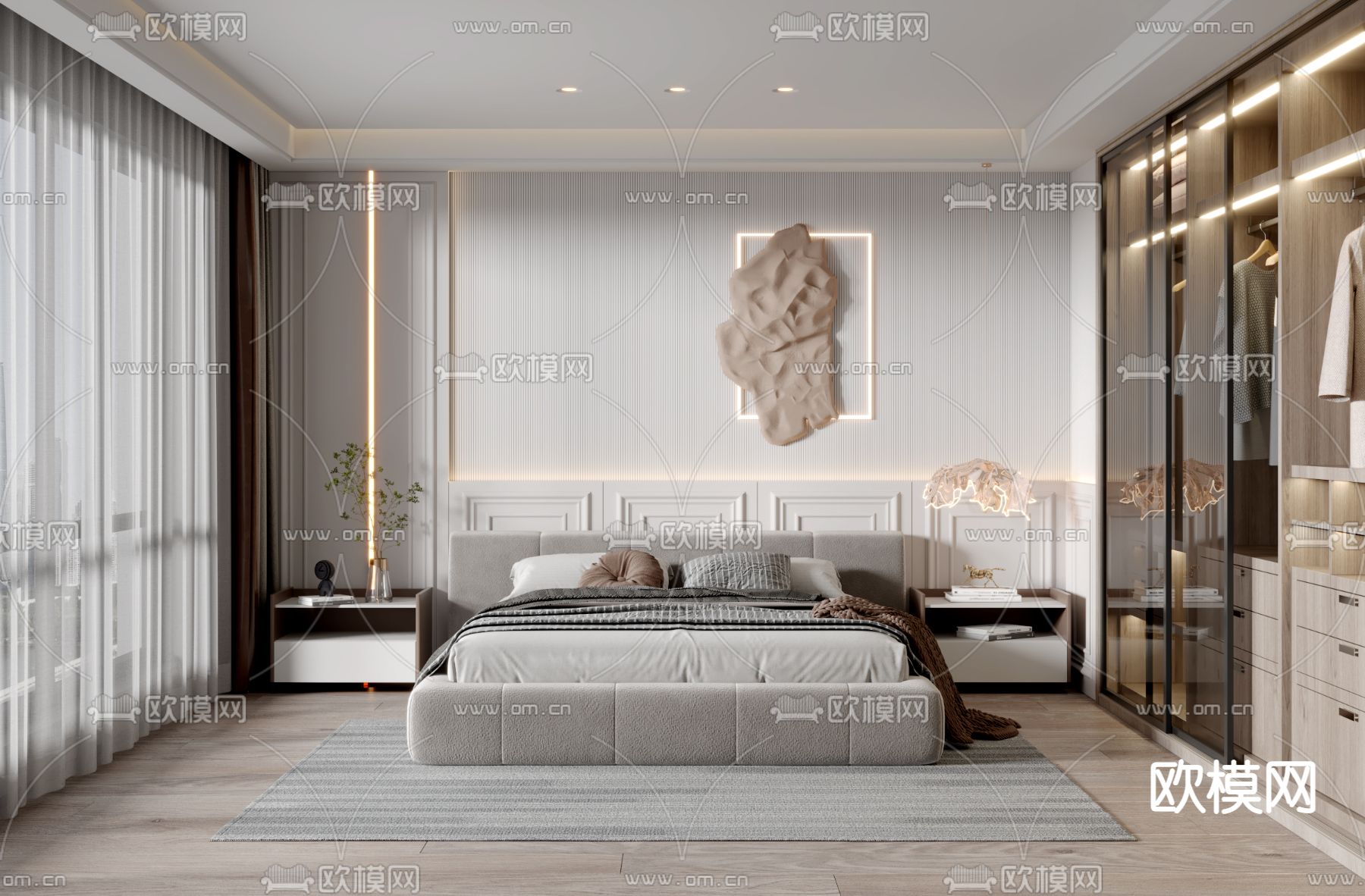 现代卧室主人房3d模型下载（渲染图1）