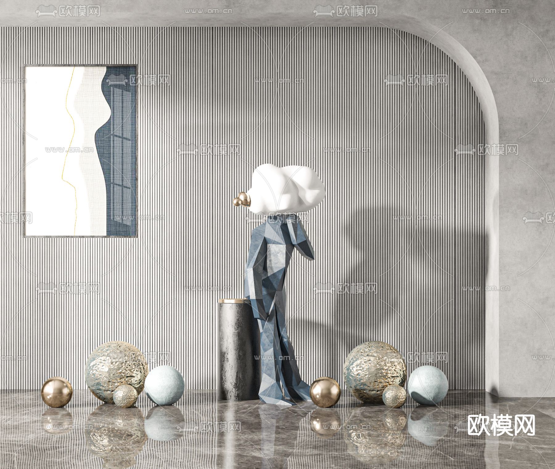 现代抽象雕塑摆件3d模型下载