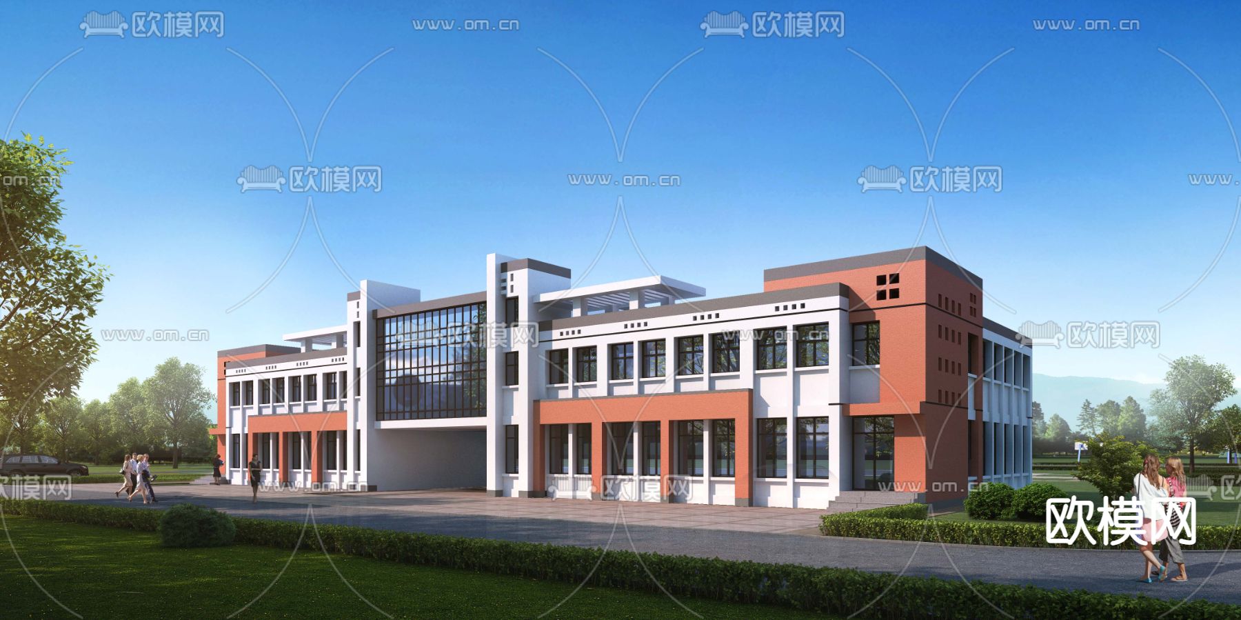 现代学校教学楼外观3d模型下载