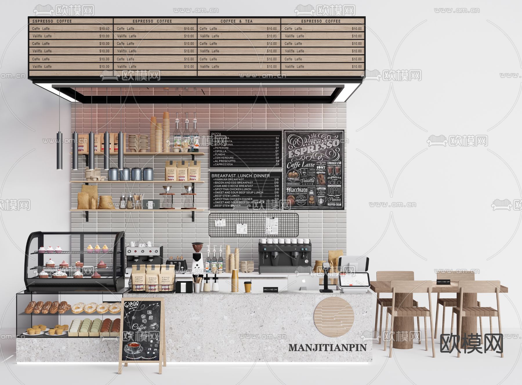 现代咖啡厅操作台su模型下载（渲染图1）