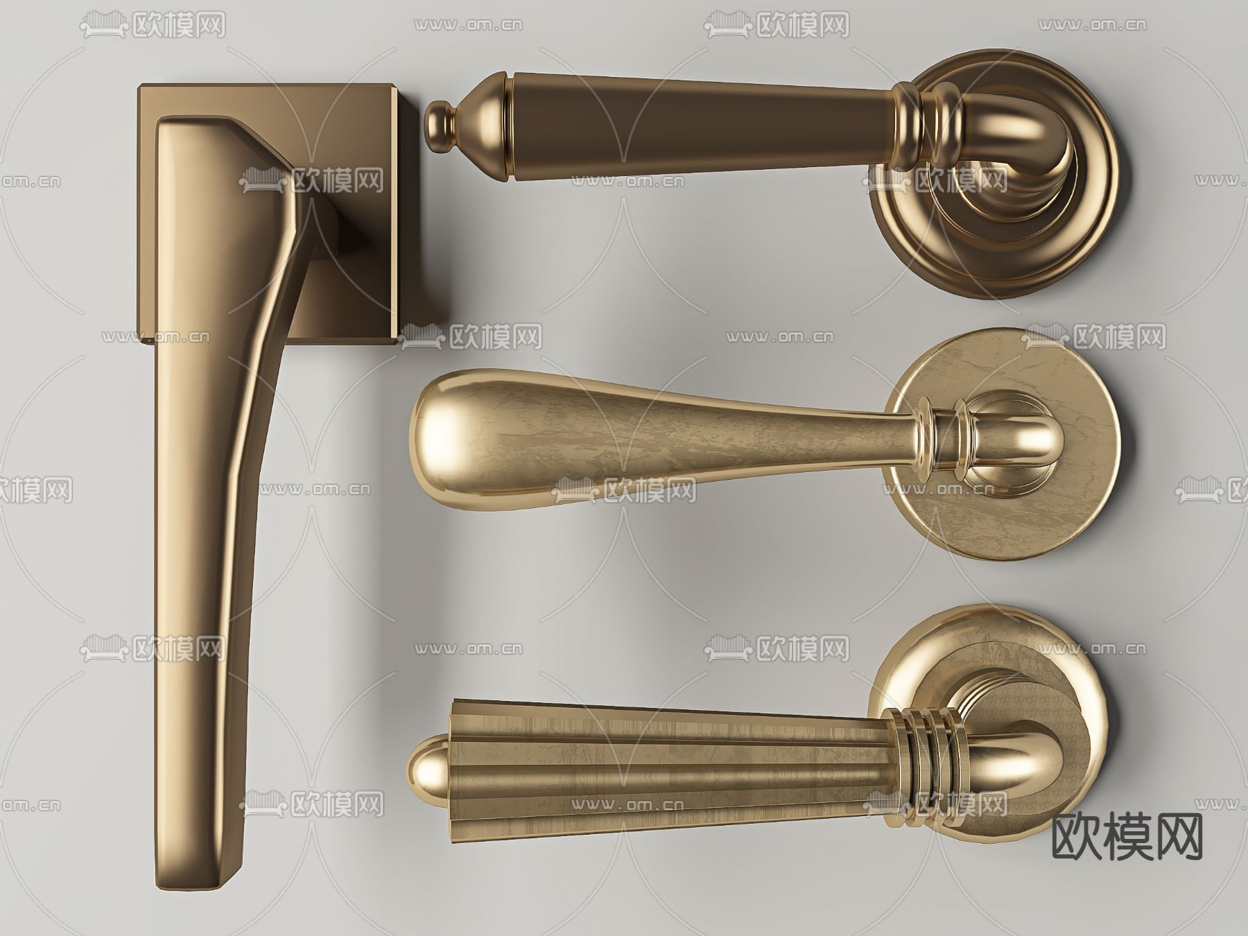 简欧金属门把手拉手3d模型下载
