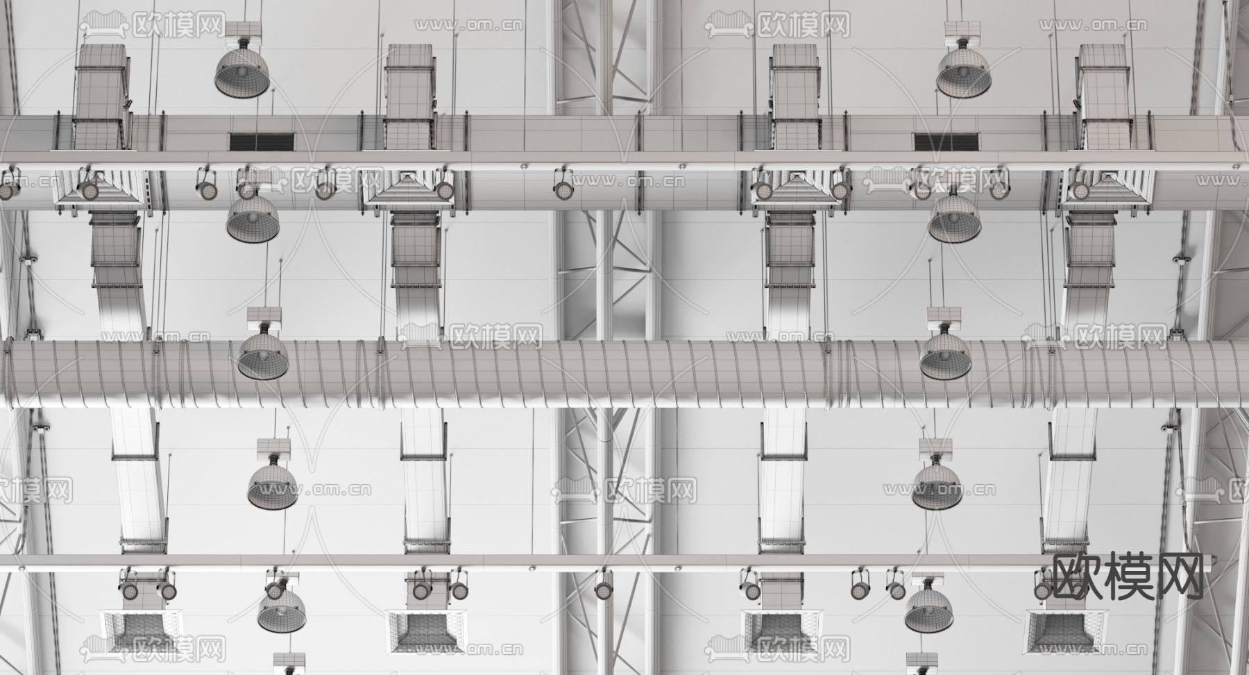 工业风通风天花管道钢架3d模型下载（渲染图3）