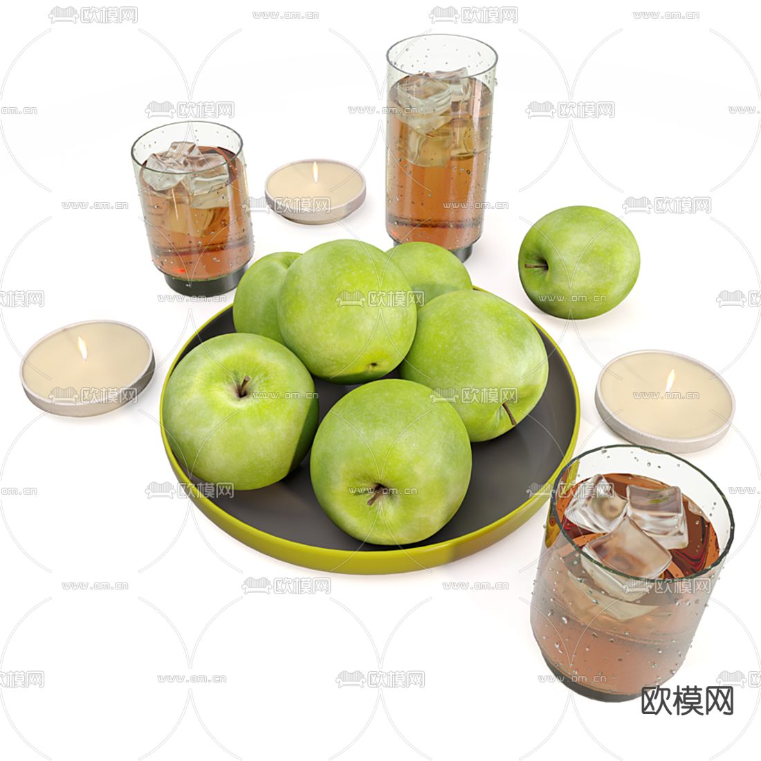 现代苹果水果饮料3d模型下载（渲染图1）