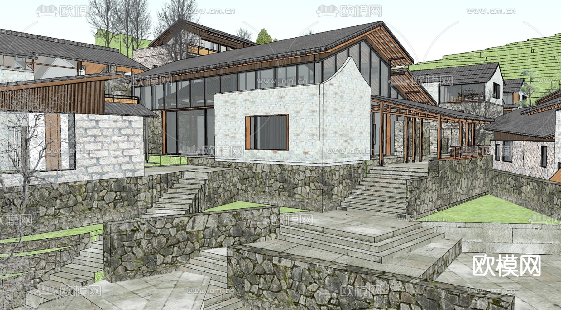 现代民宿建筑su模型