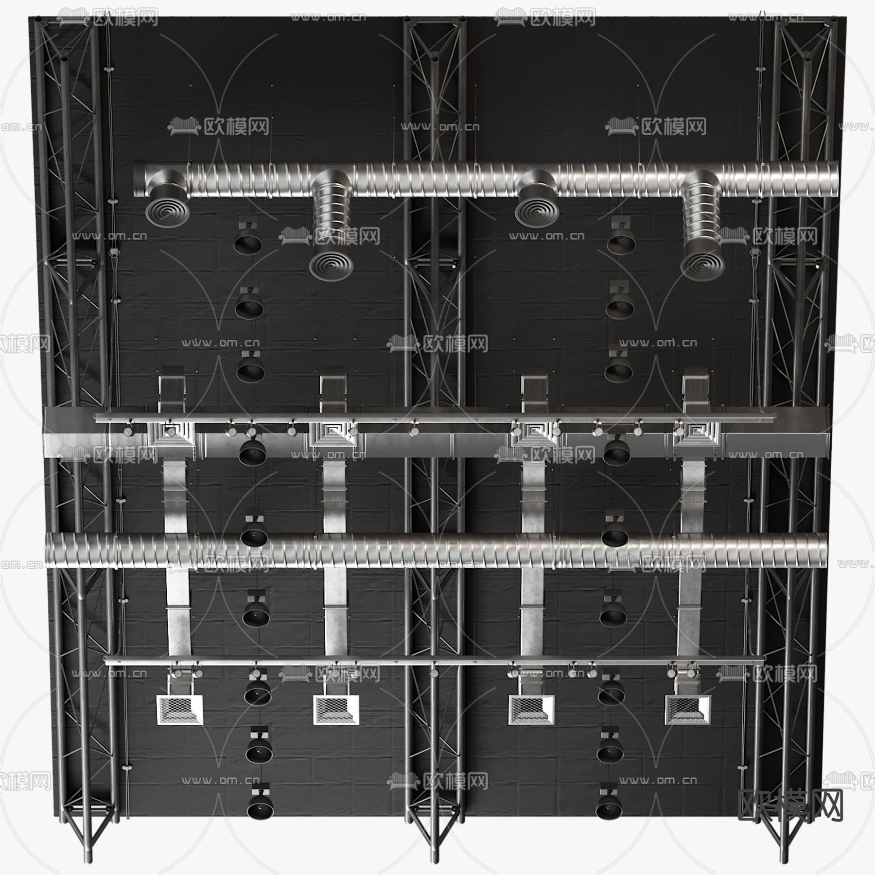 工业风通风天花管道钢架3d模型下载（渲染图1）