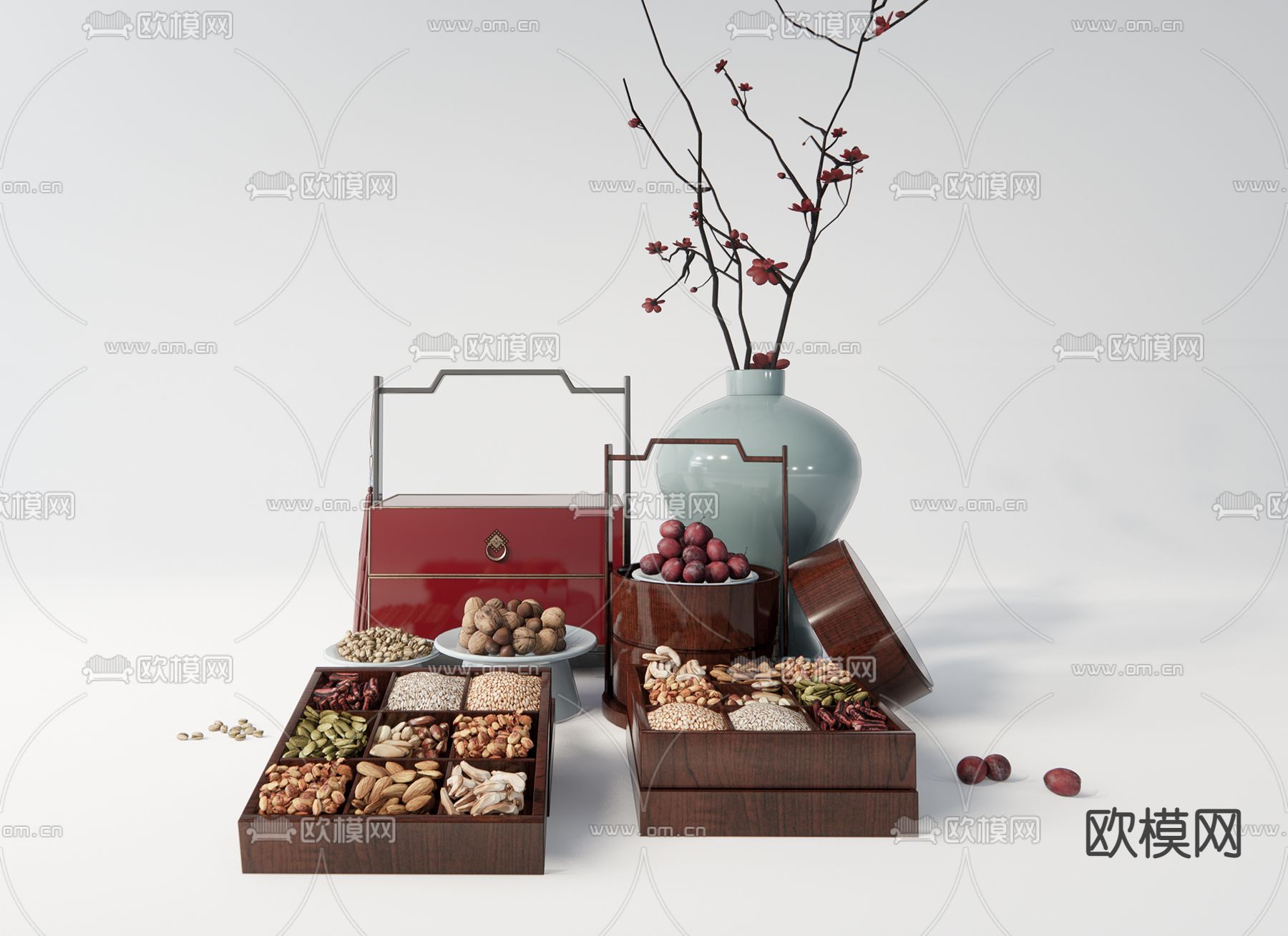 新中式干果食盒su模型下载（渲染图1）