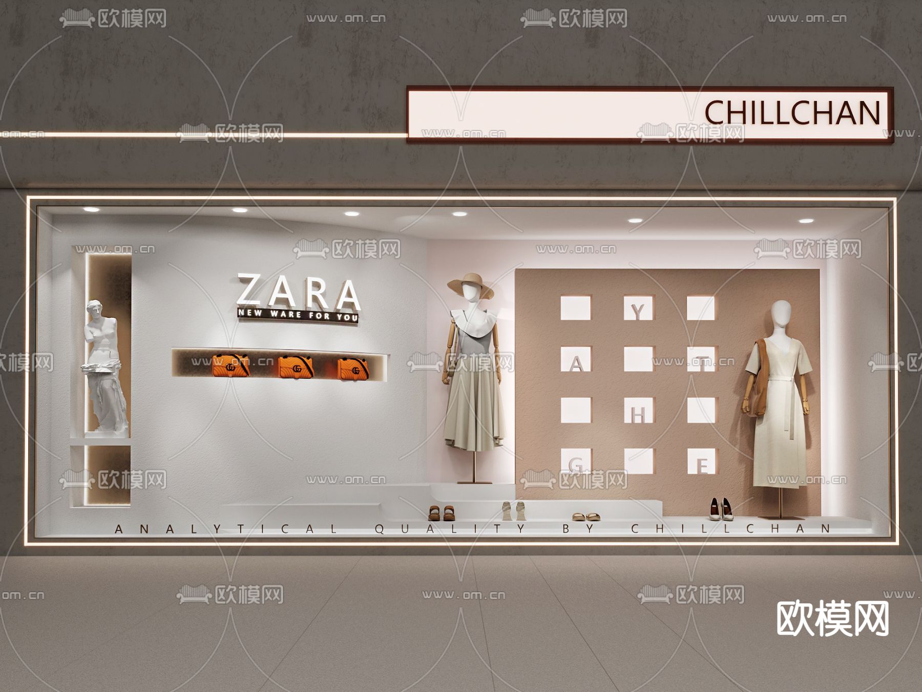 现代女装店橱窗3d模型