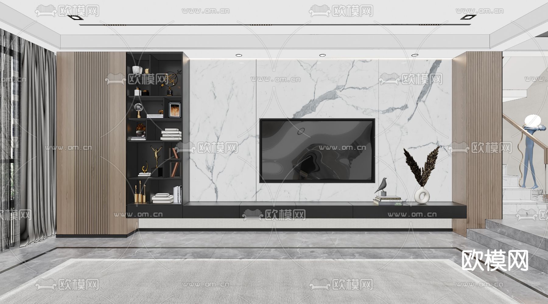 现代电视背景墙su模型下载（渲染图2）