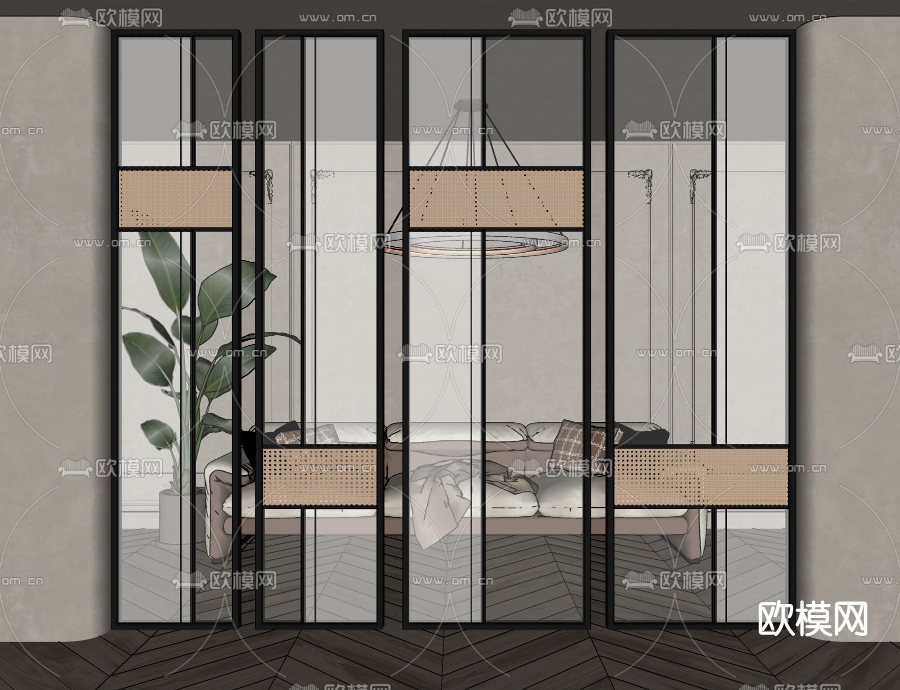现代玻璃屏风隔断su模型下载（渲染图2）