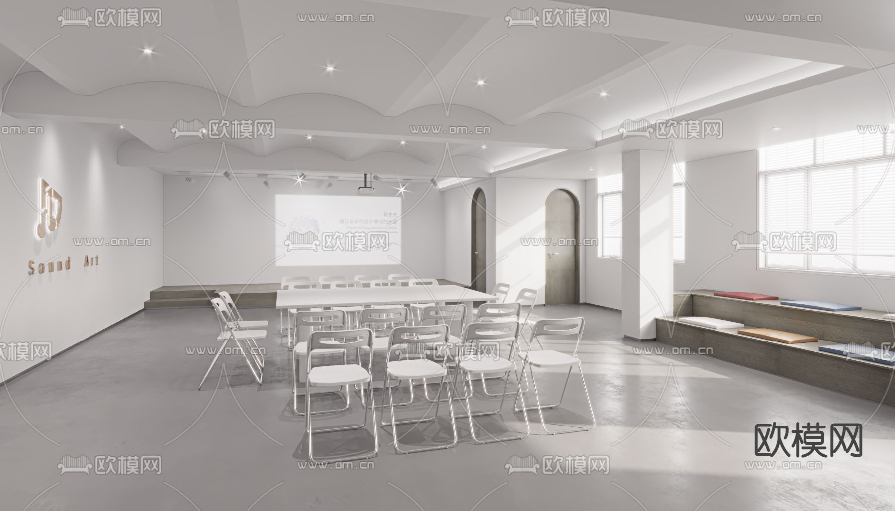 现代极简会议室培训室3d模型