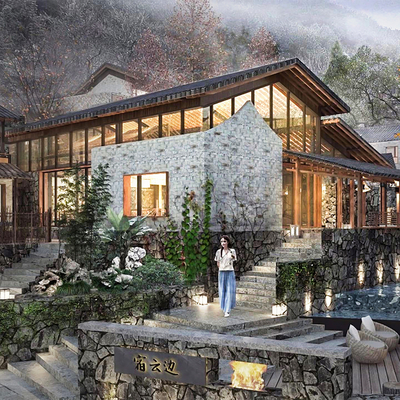  现代民宿建筑su模型 