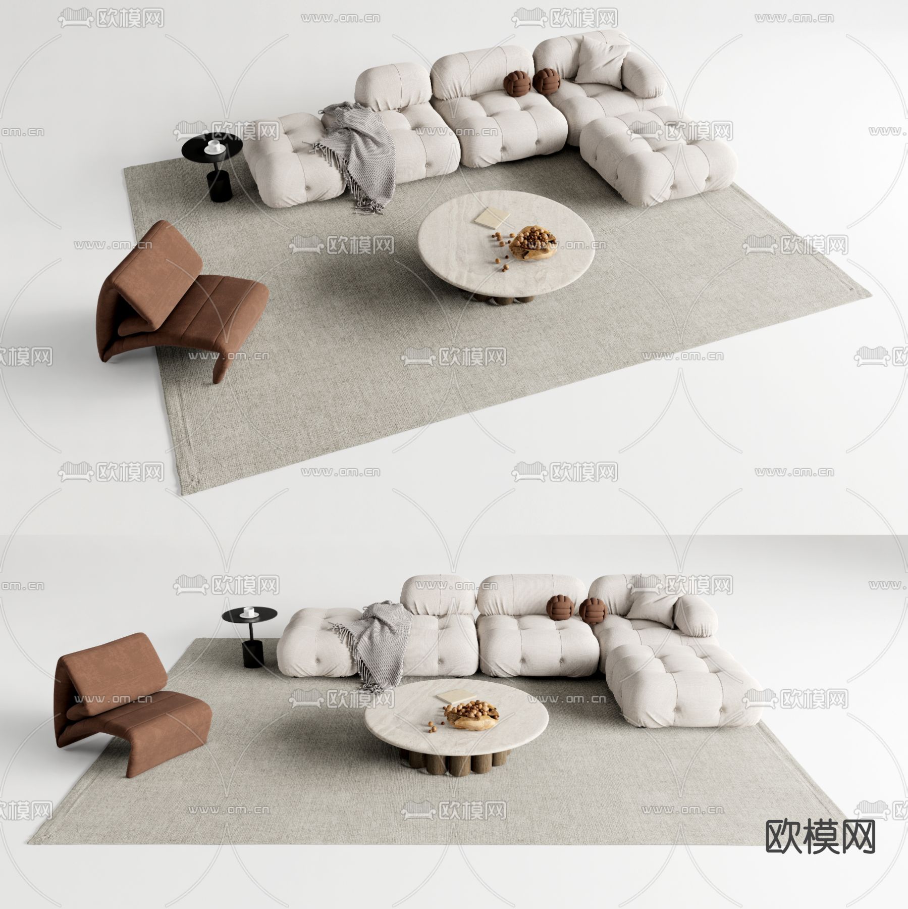 侘寂布艺沙发组合su模型