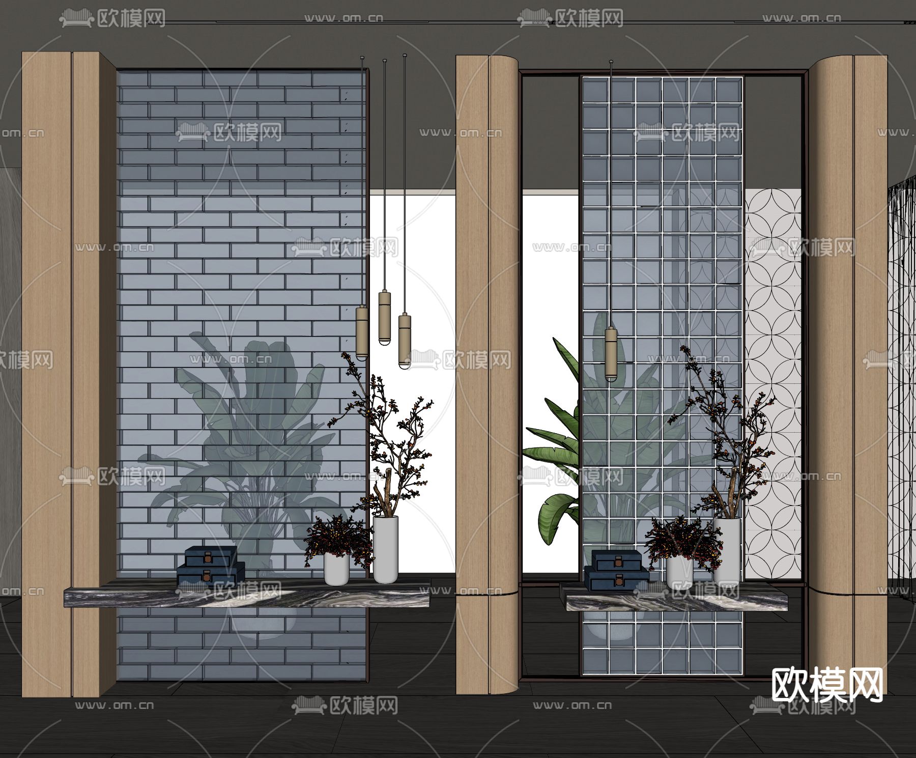 现代玄关玻璃砖隔断su模型下载（渲染图2）