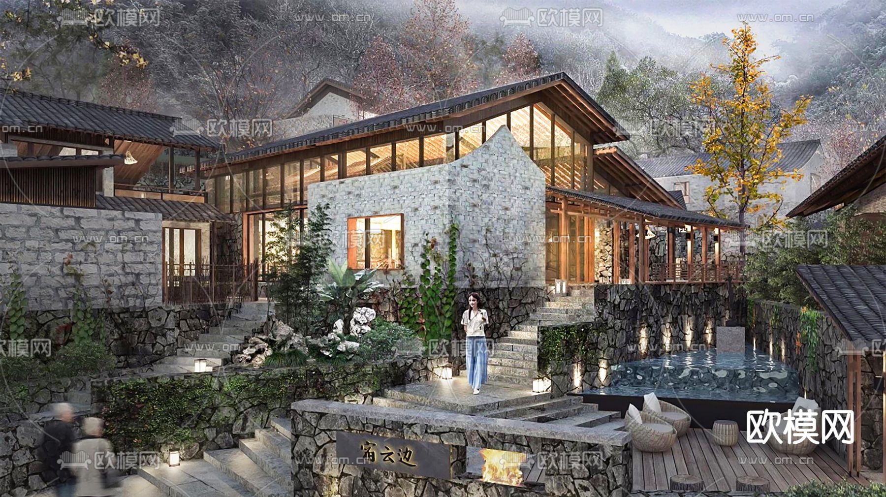 现代民宿建筑su模型