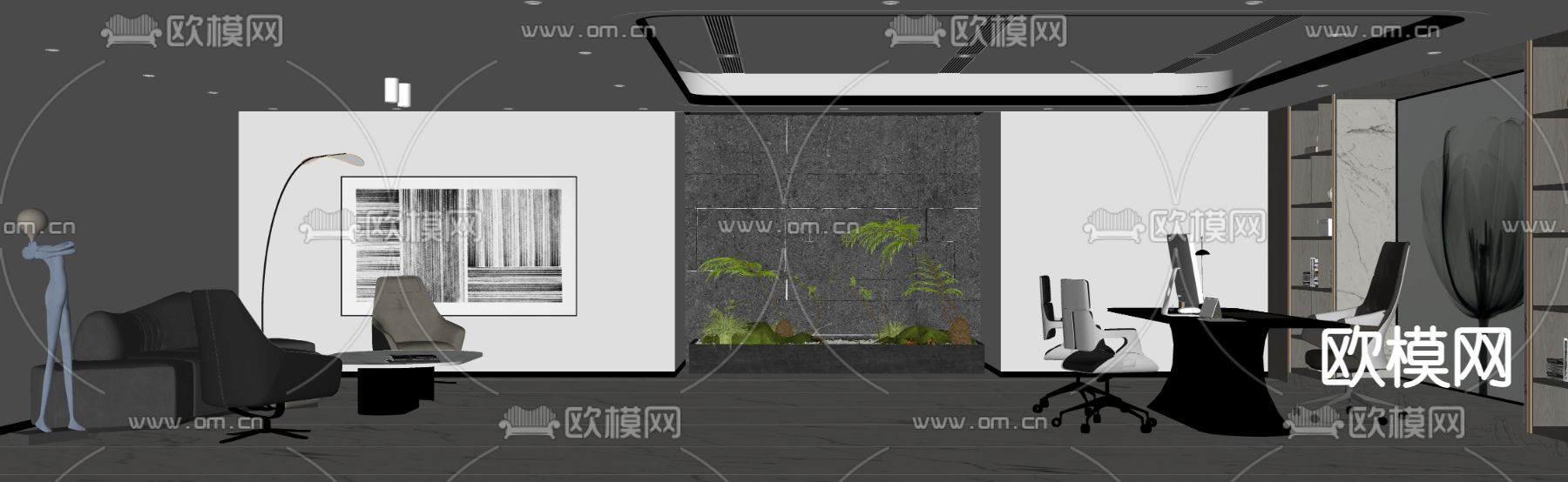 现代经理办公室su模型下载（渲染图2）
