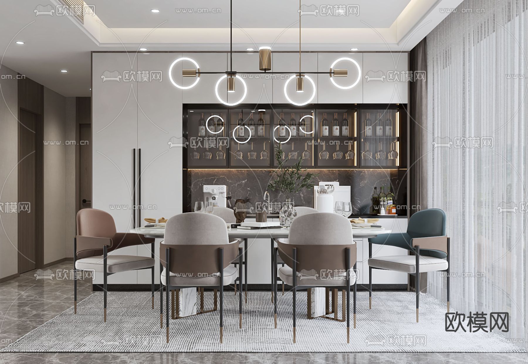 现代客厅餐厅3d模型下载（渲染图3）