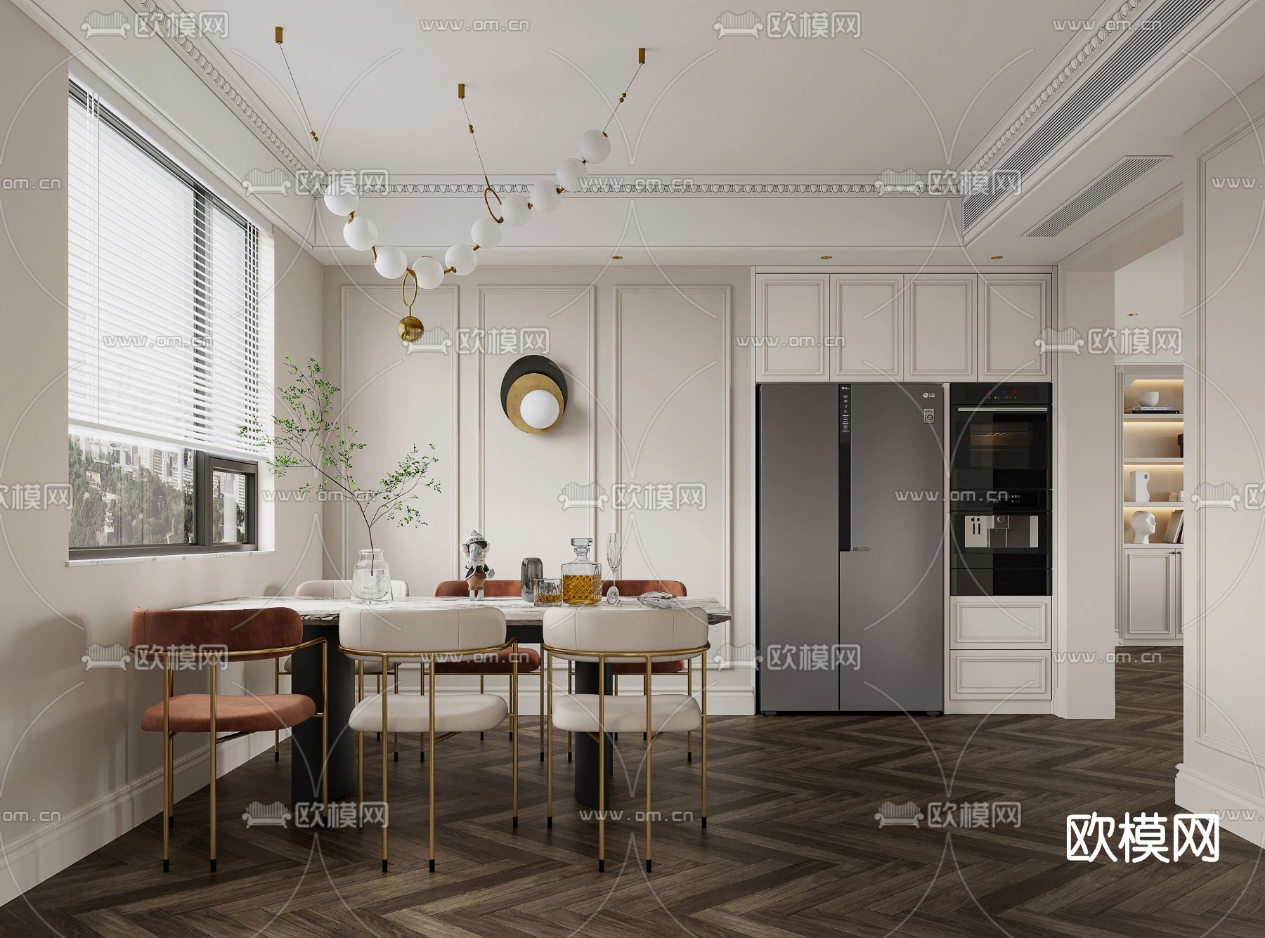 简欧轻奢客厅餐厅3d模型下载（渲染图4）