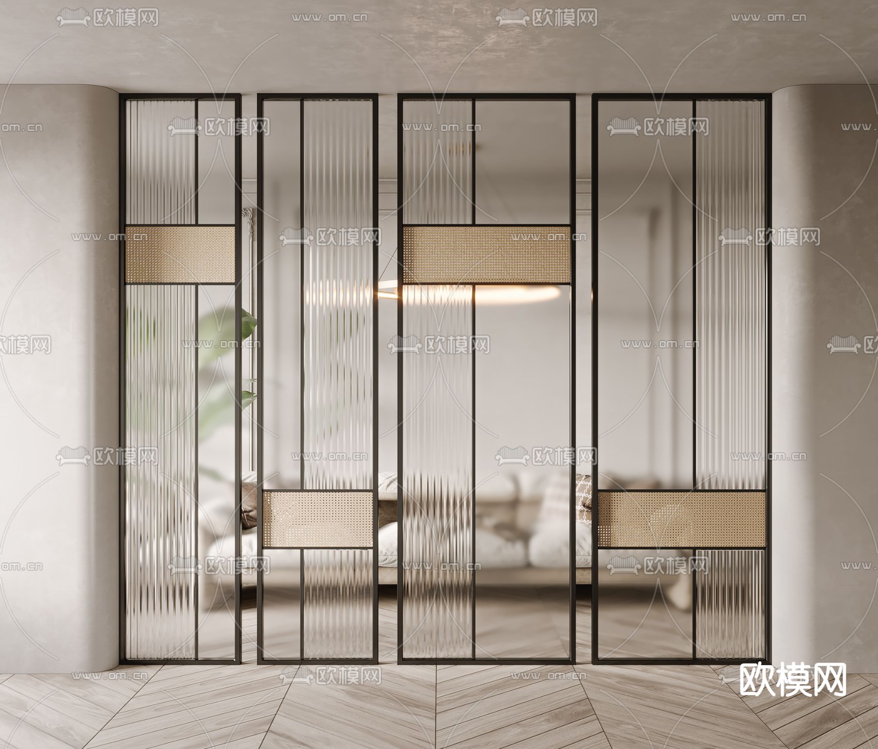 现代玻璃屏风隔断su模型下载（渲染图1）
