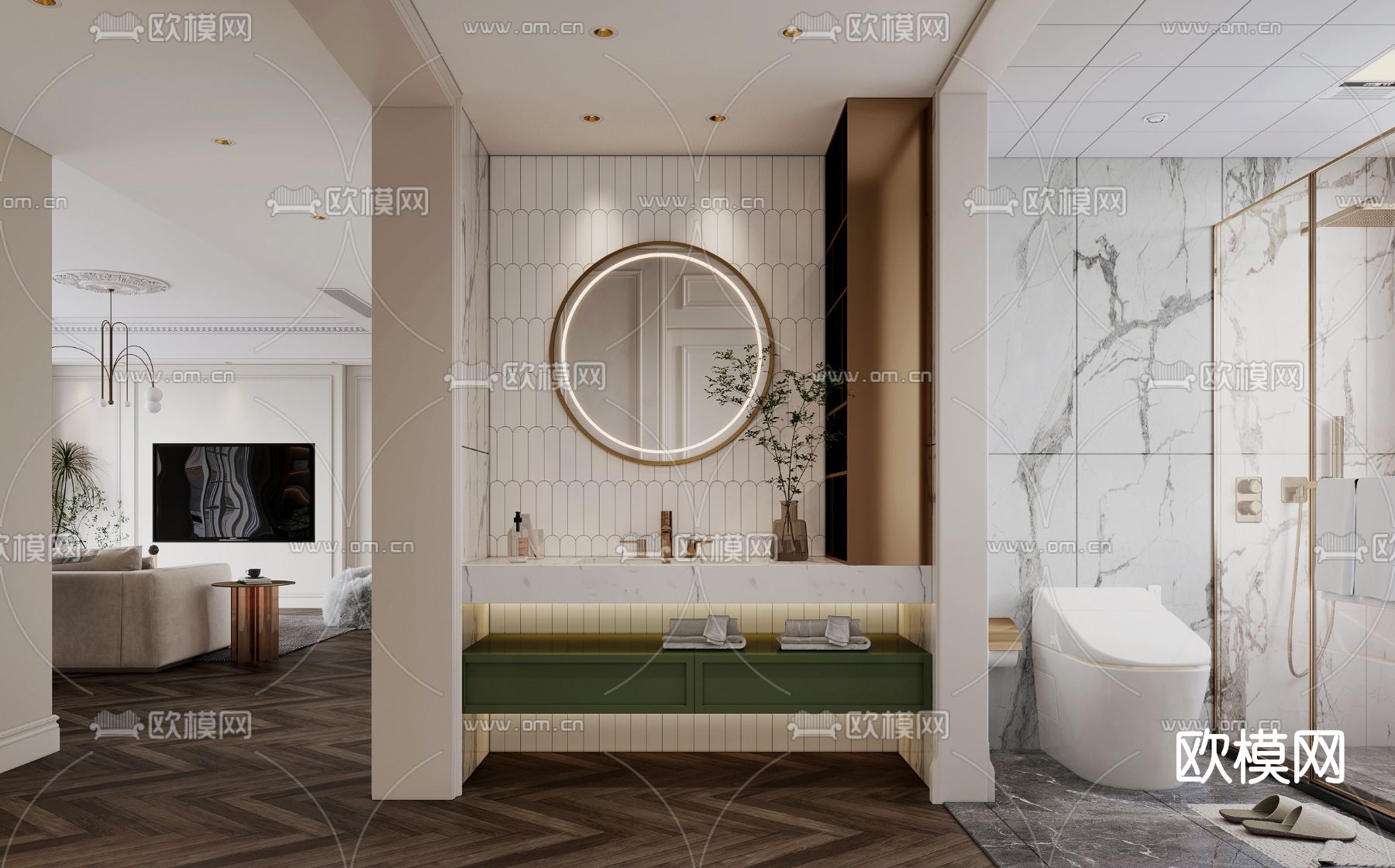 简欧轻奢客厅餐厅3d模型下载（渲染图5）