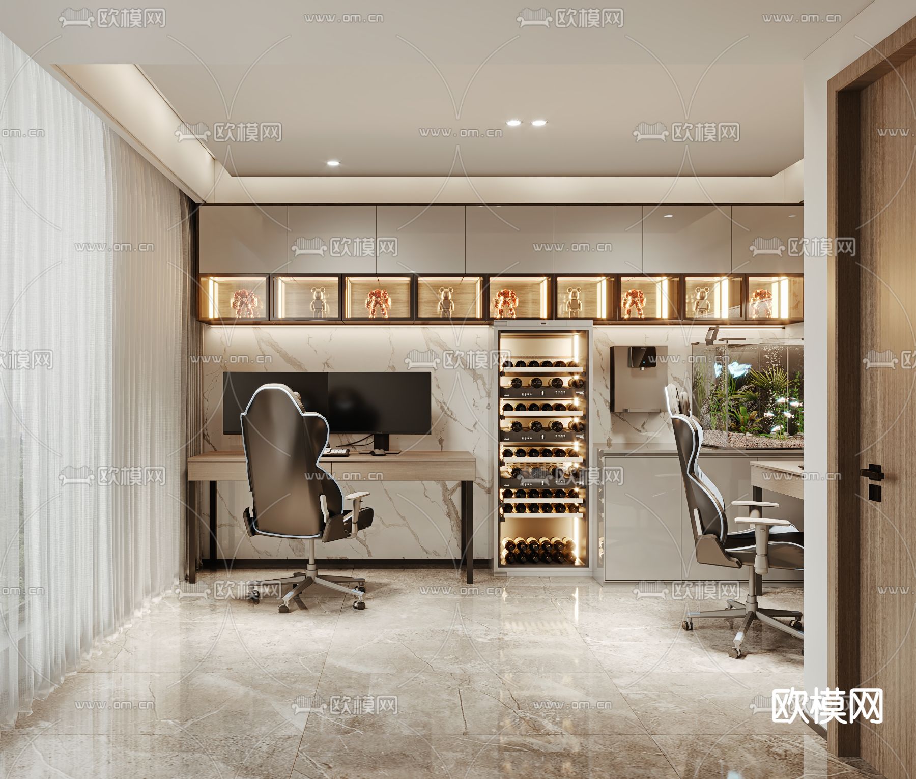 现代电竞室su模型下载（渲染图1）