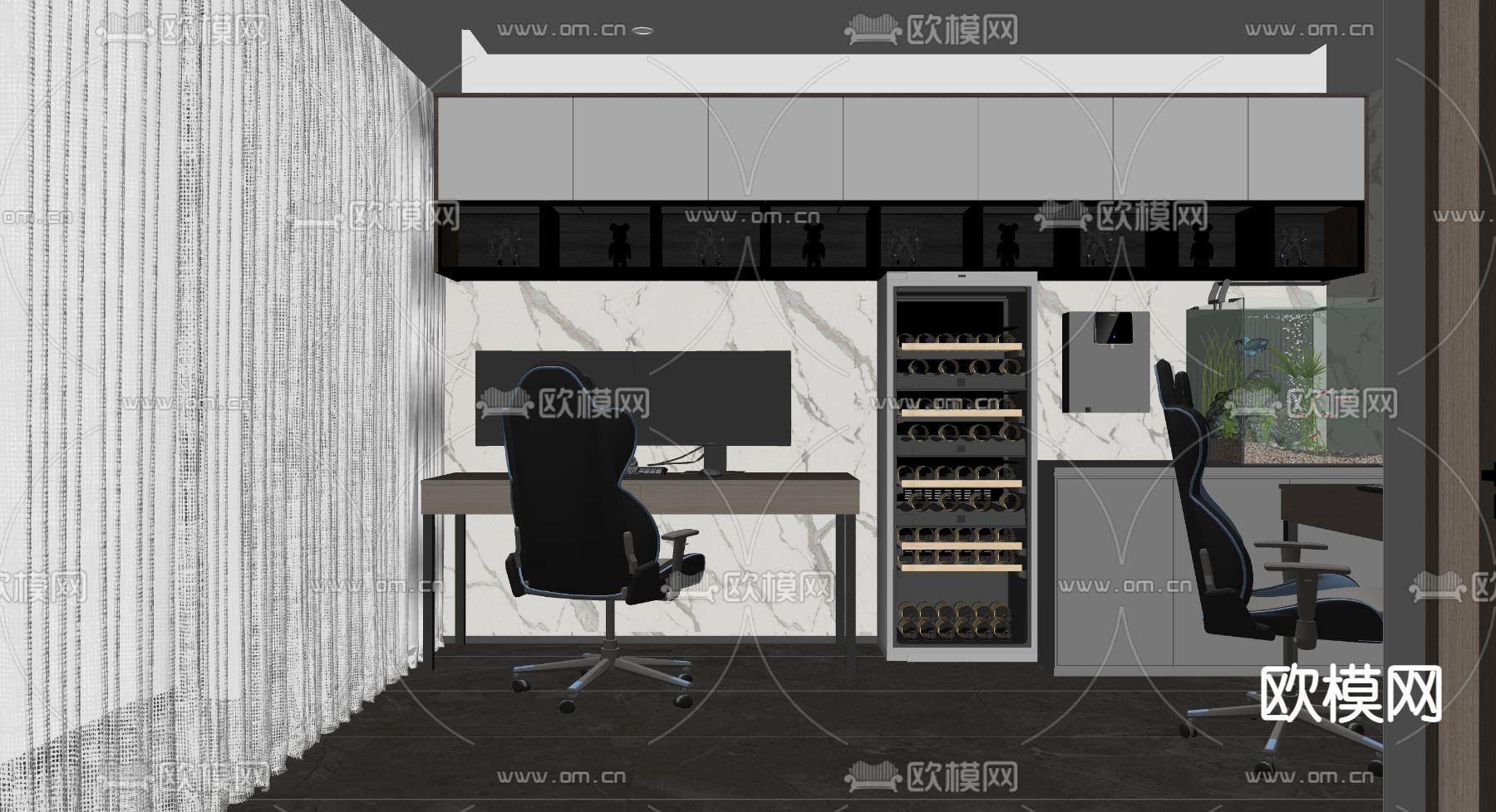 现代电竞室su模型下载（渲染图2）