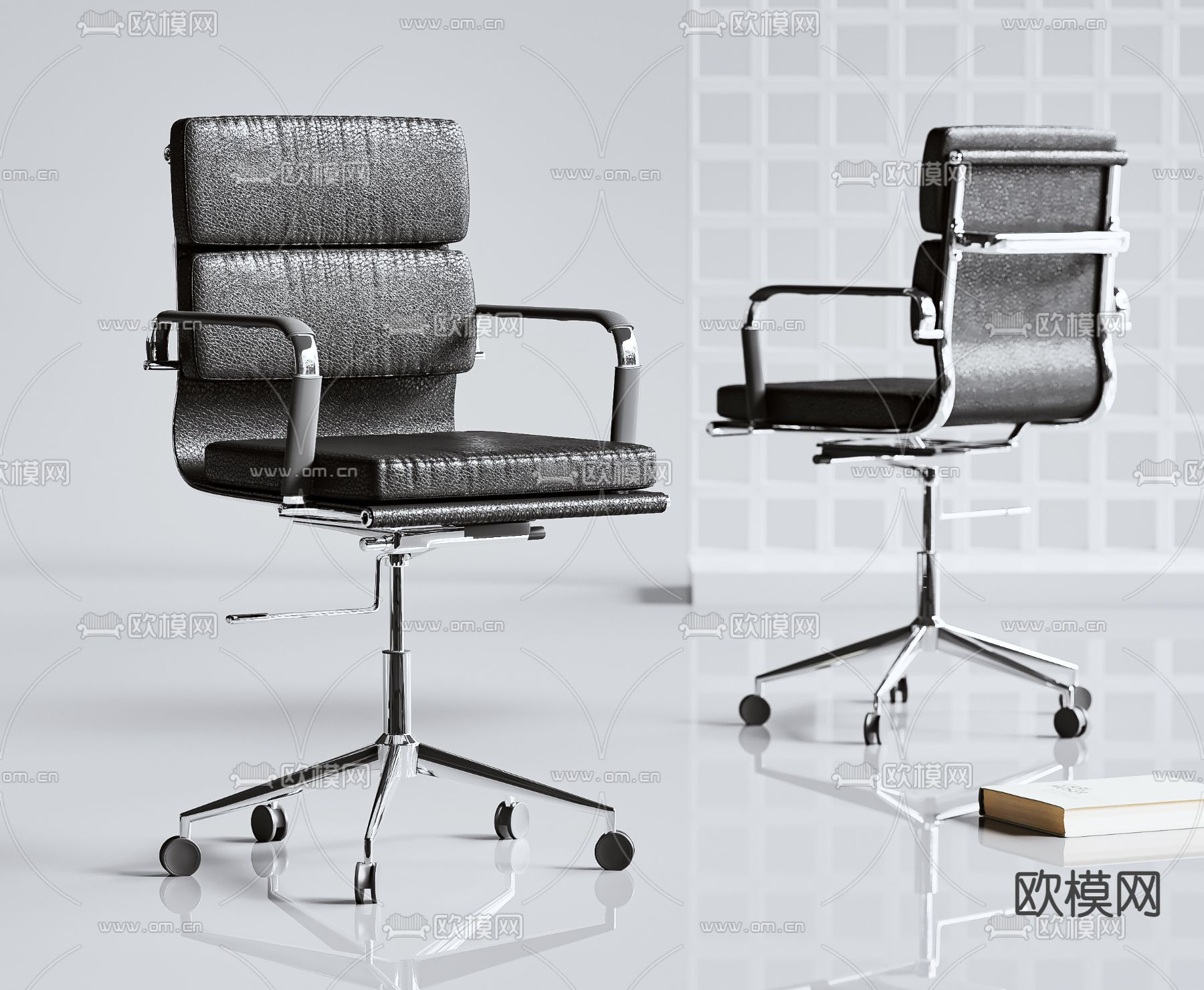 B&B Italia 现代皮革办公椅班前椅3d模型下载（渲染图1）