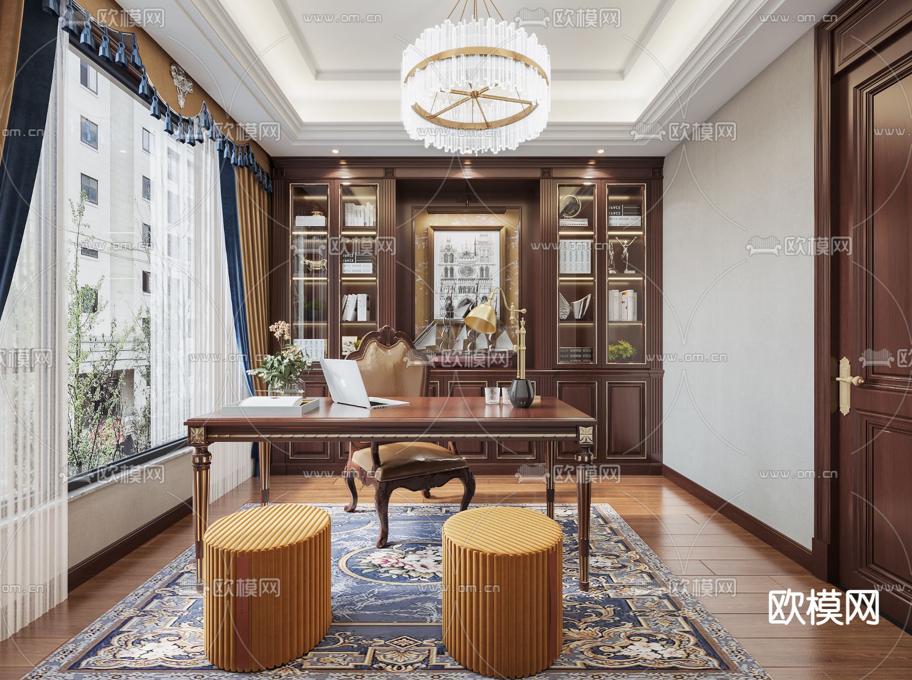 欧式轻奢书房3d模型下载