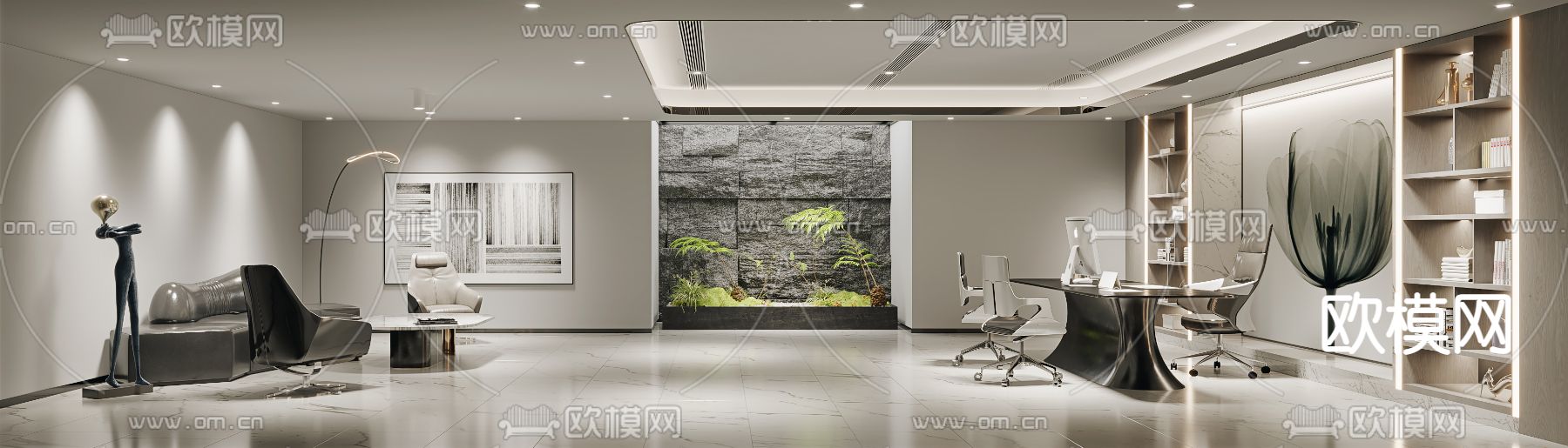 现代经理办公室su模型下载（渲染图1）