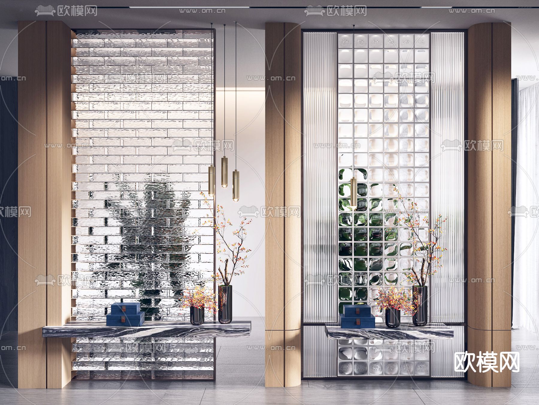 现代玄关玻璃砖隔断su模型下载（渲染图1）