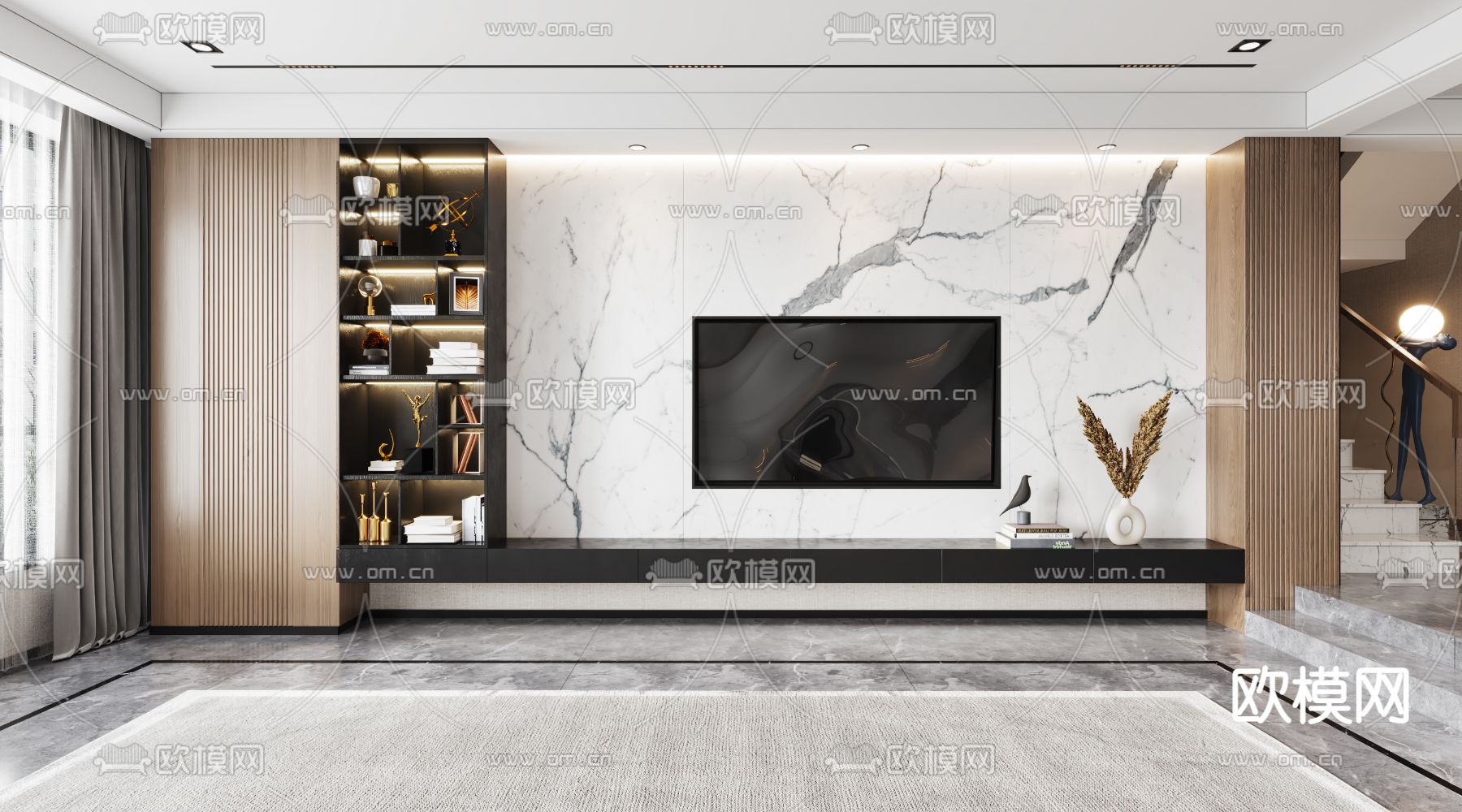 现代电视背景墙su模型下载（渲染图1）