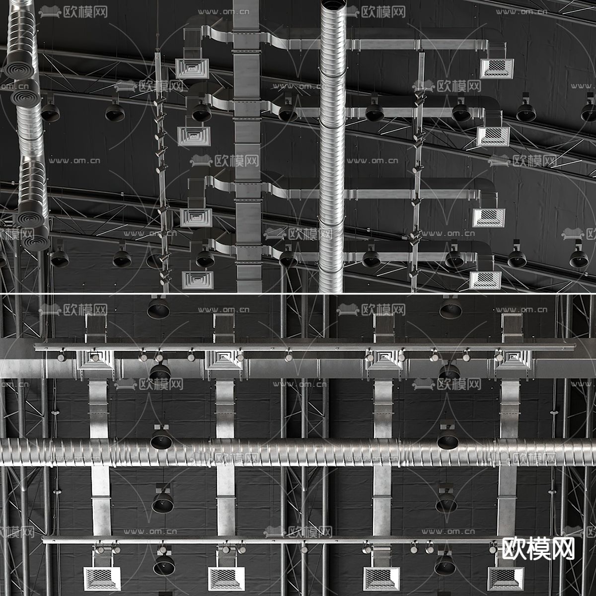 工业风通风天花管道钢架3d模型下载（渲染图2）