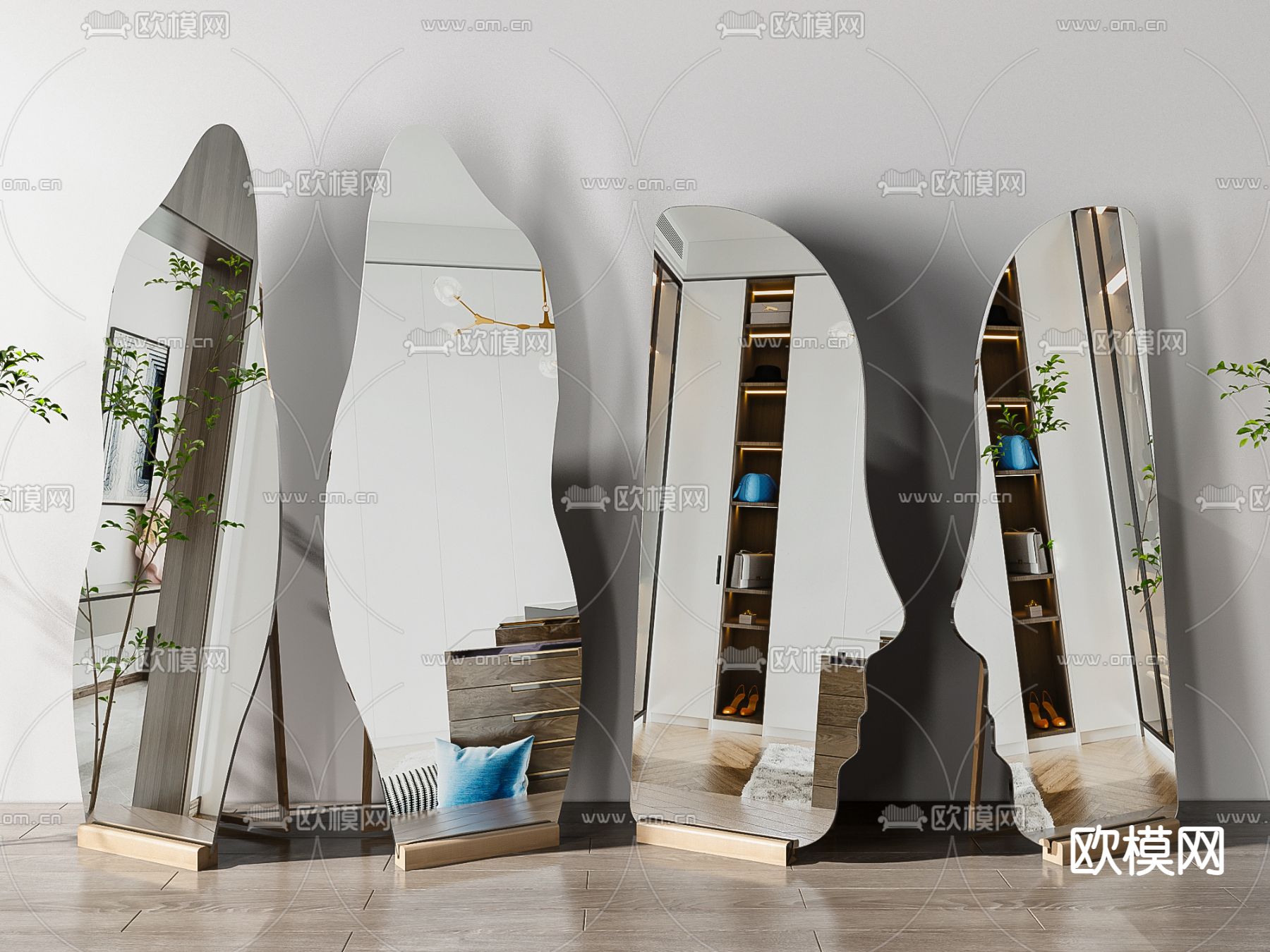 现代不规则穿衣镜全身镜3d模型下载（渲染图2）