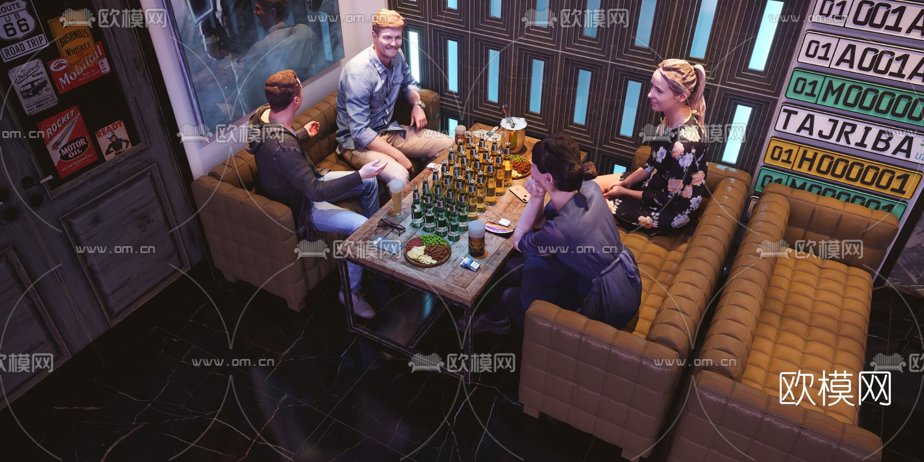 简欧酒吧卡座沙发3d模型