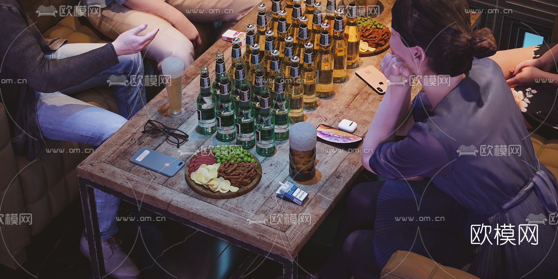 简欧酒吧卡座沙发3d模型
