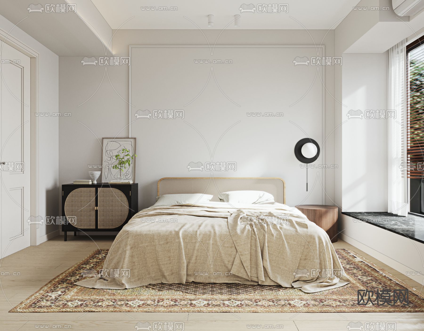 北欧卧室主人房3d模型下载（渲染图1）