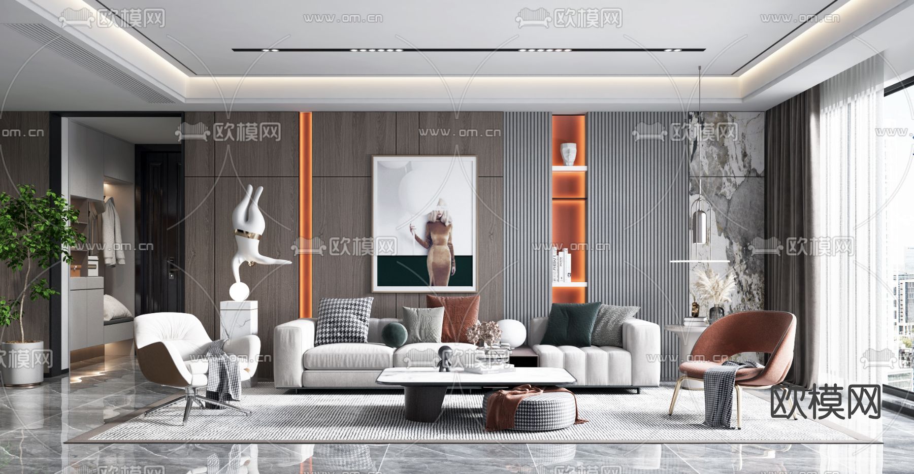 现代布艺沙发组合3d模型下载