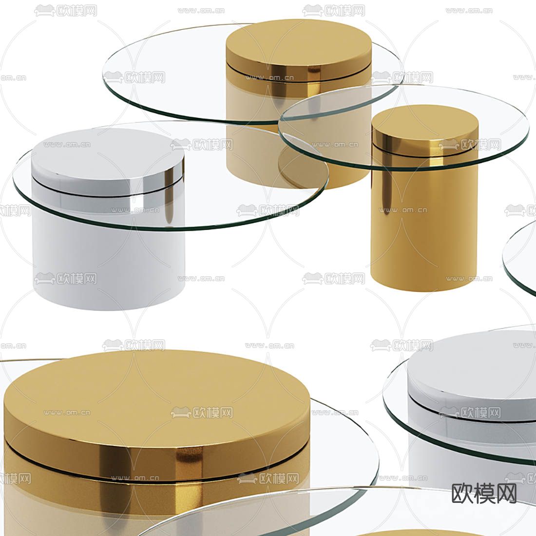 现代圆形玻璃茶几3d模型下载（渲染图1）