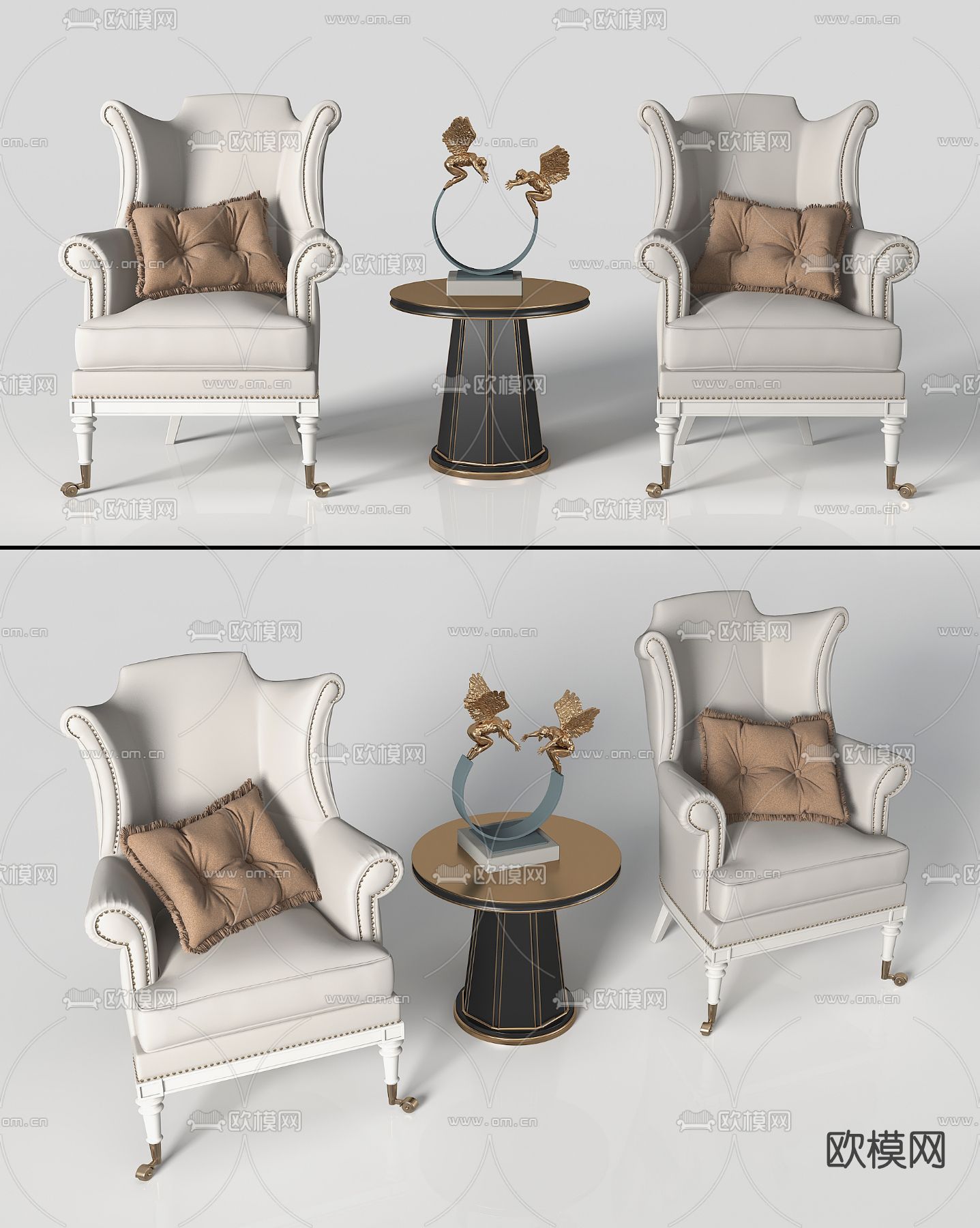 美式皮革休闲沙发3d模型下载