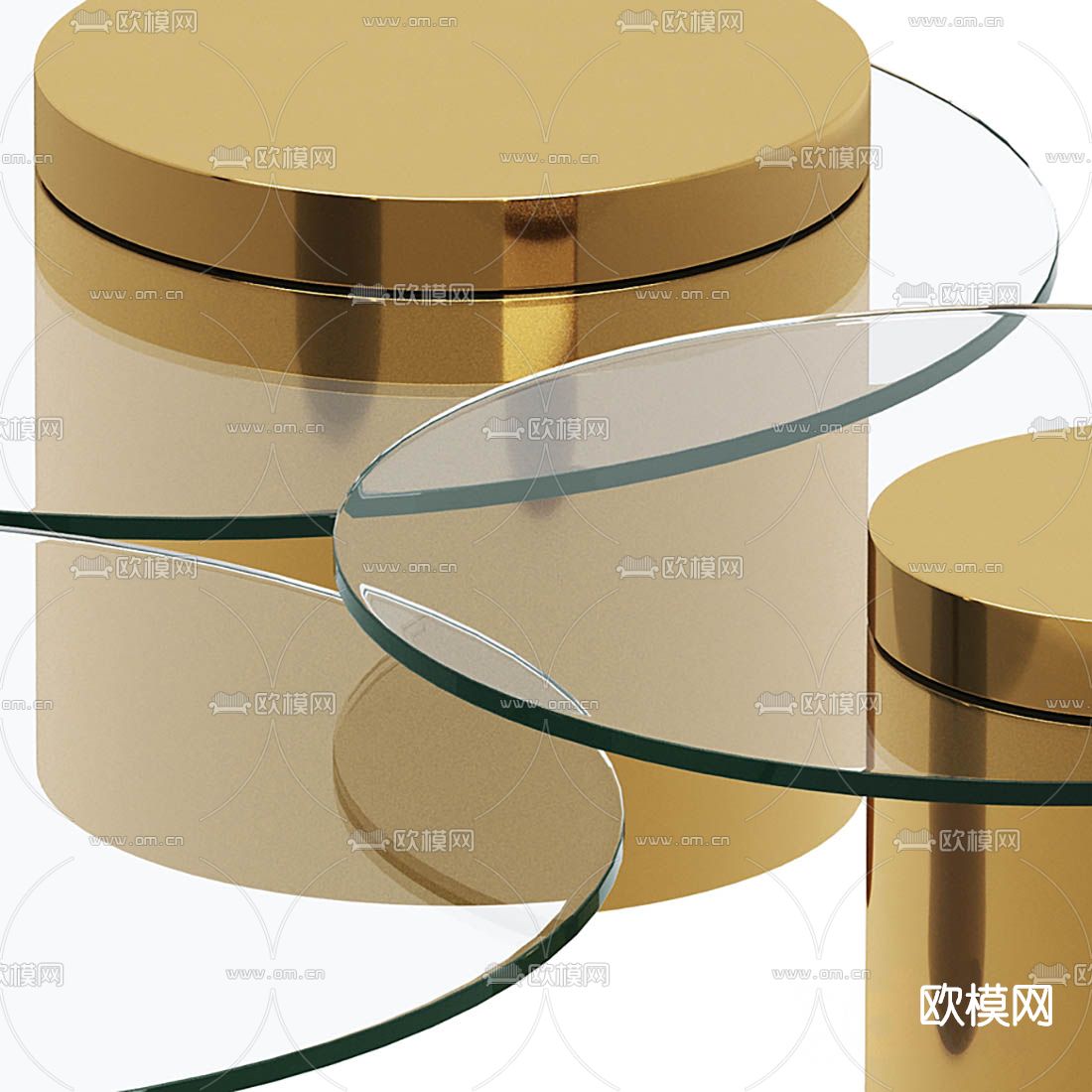 现代圆形玻璃茶几3d模型下载（渲染图2）