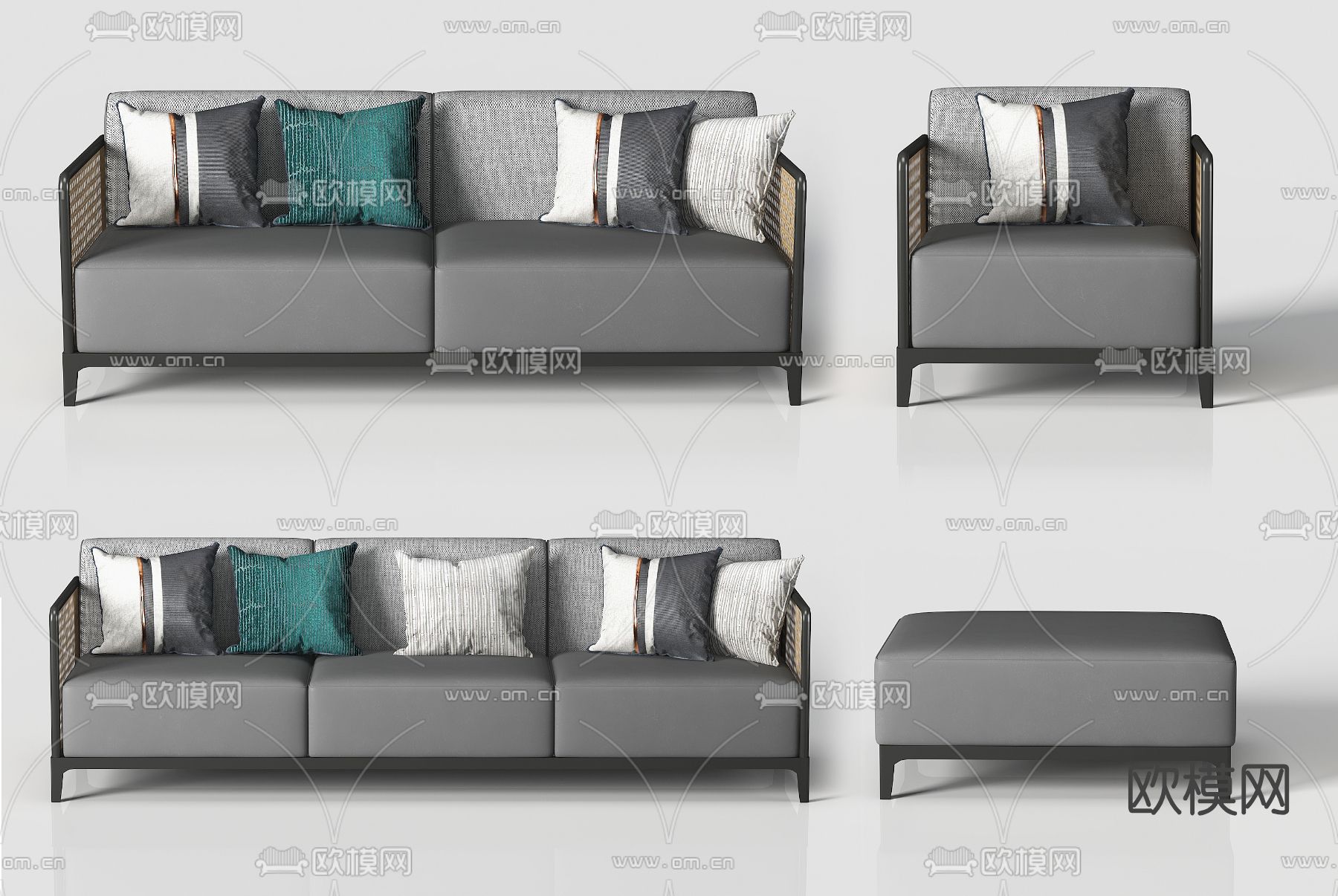 新中式双人沙发单人沙发多人沙发3d模型下载