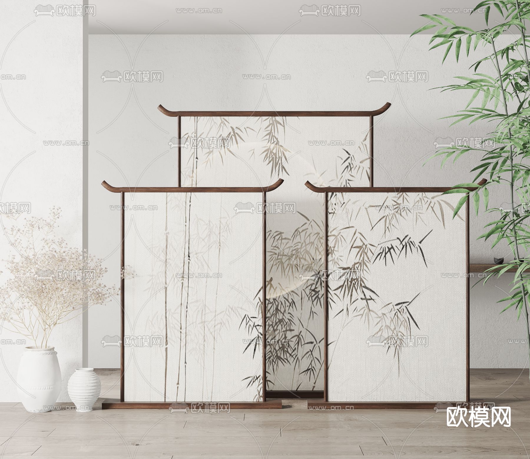 新中式隔断屏风画屏3d模型下载