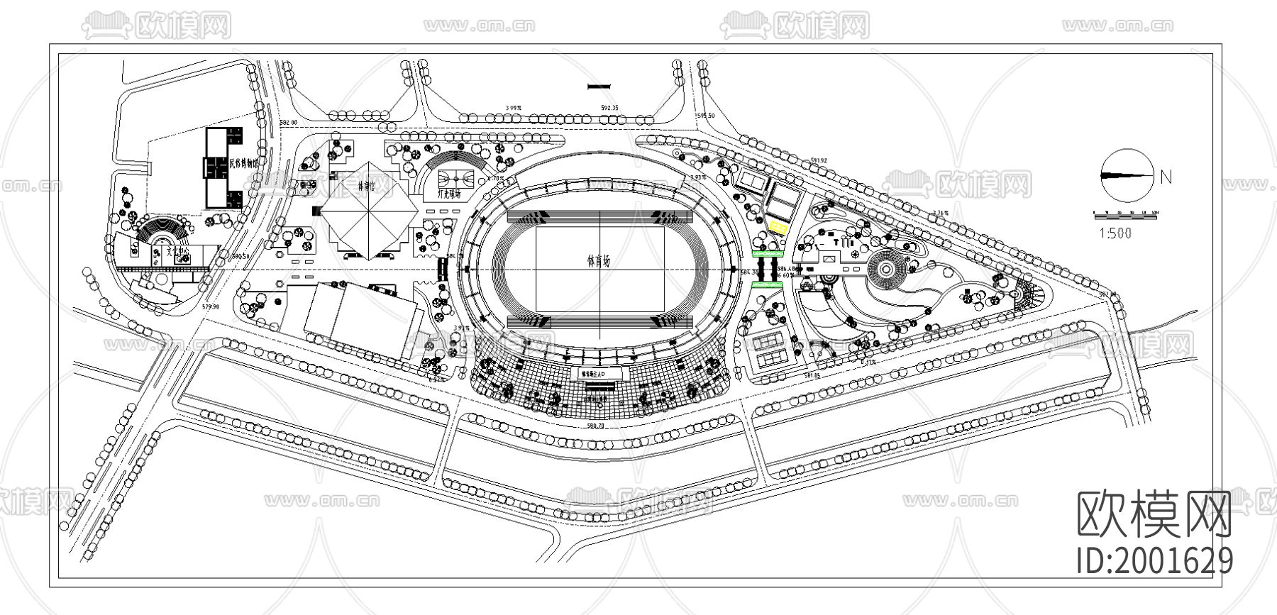 体育场规划cad施工图下载