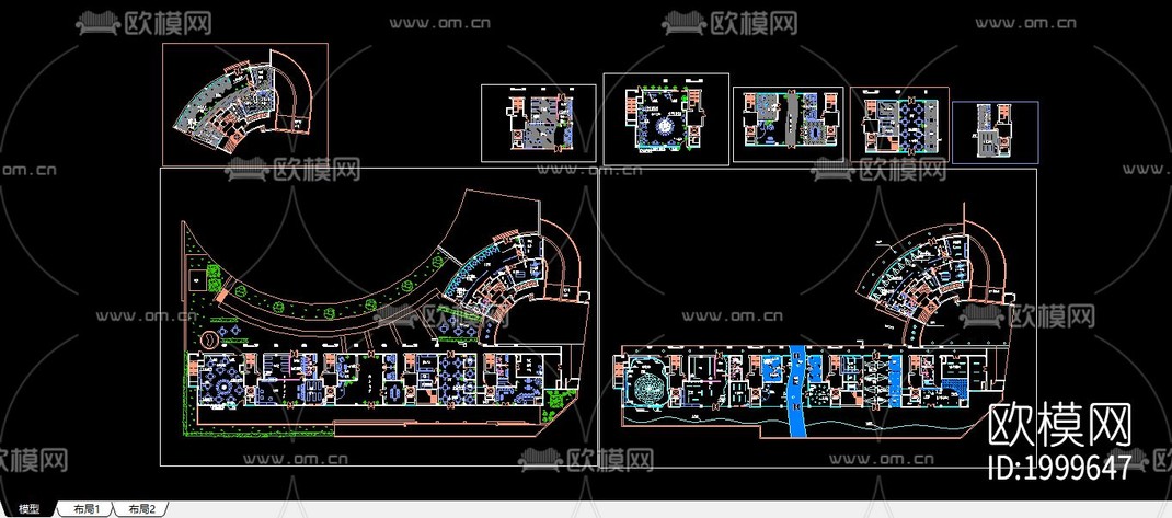 商场整体平面cad施工图-免费3dmax模型库-欧模网